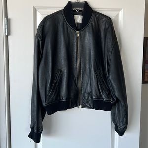 Leather bomber jacket